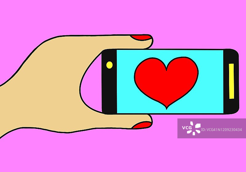 画一只手拿着一个心脏智能手机图片素材