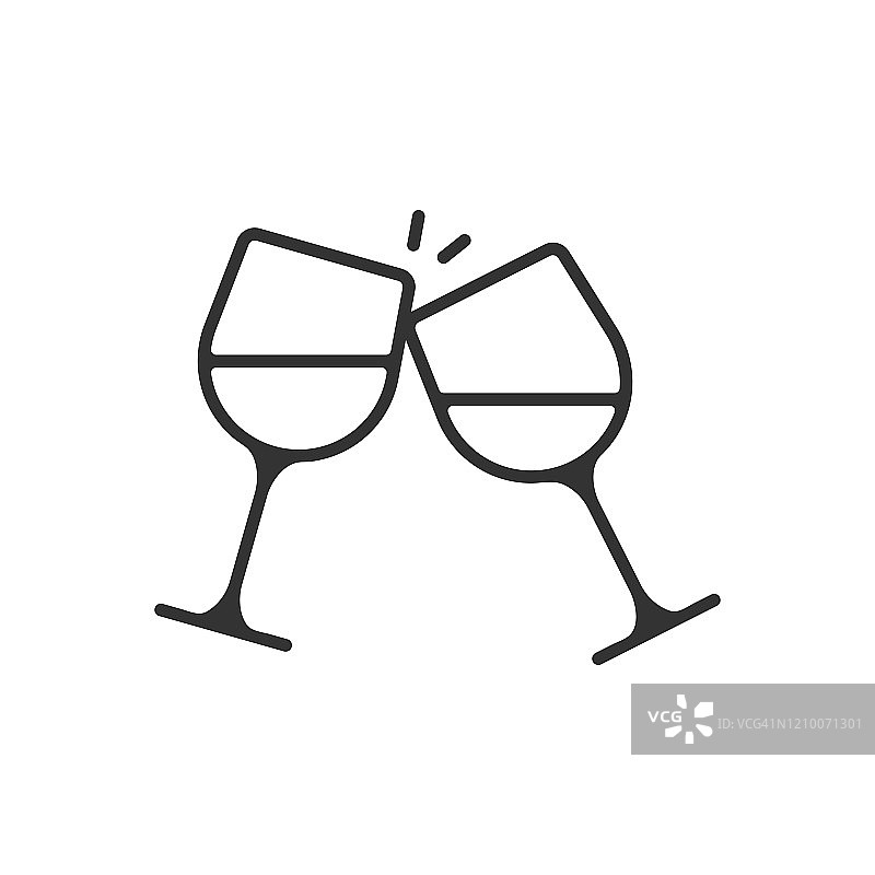 香槟酒杯和干杯图标。庆祝，假期，优质线性矢量设计的白色背景。图片素材