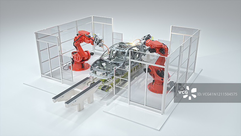 焊接车身的机器人装配线图片素材