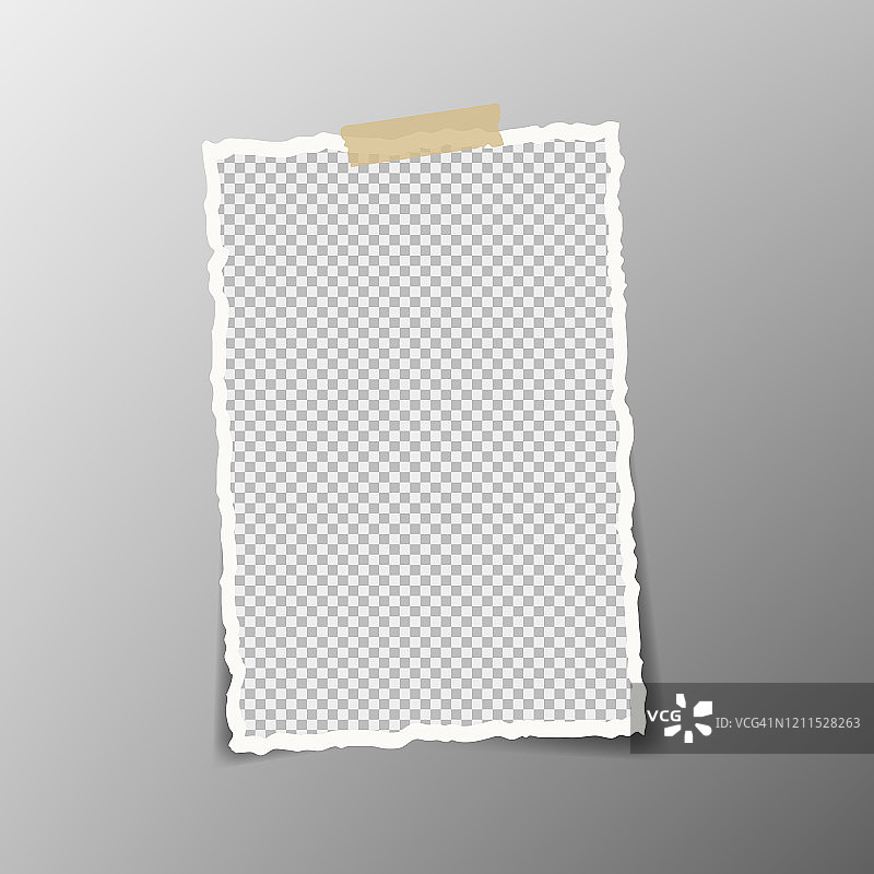 矢量矩形正方形粗糙的纸碎片与软阴影放在透明的背景。矢量插图。图片素材