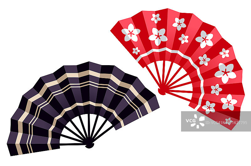 日本传统的樱花扇，矢量插画。组2。图片素材