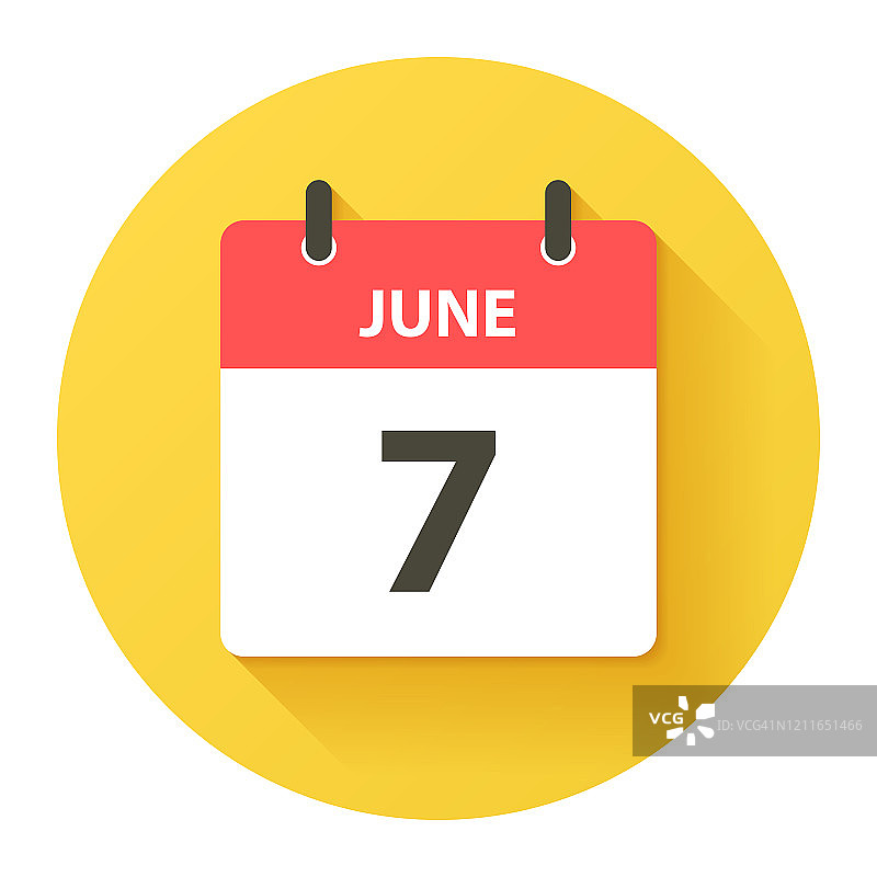 6月7日-圆日日历图标在平面设计风格图片素材