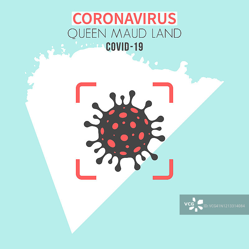 红色取景器上有冠状病毒(COVID-19)的莫德女王陆地地图图片素材