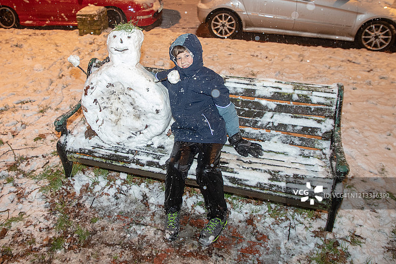 男孩和雪人图片素材