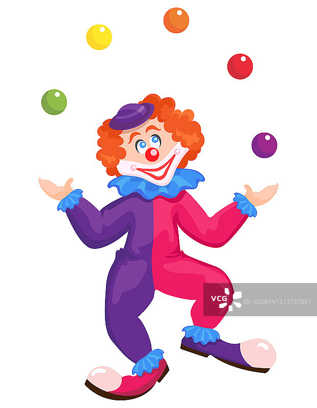 小丑耍五颜六色的球。图片素材