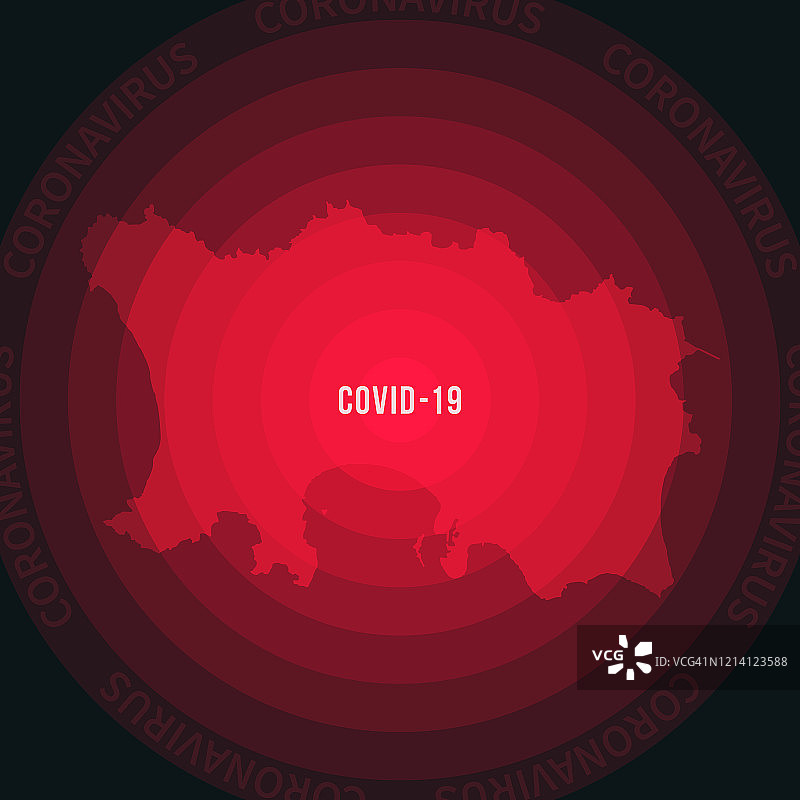 泽西地图与COVID-19的传播。冠状病毒爆发图片素材