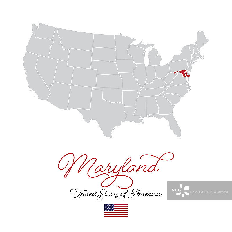 马里兰州在美国矢量地图插图图片素材