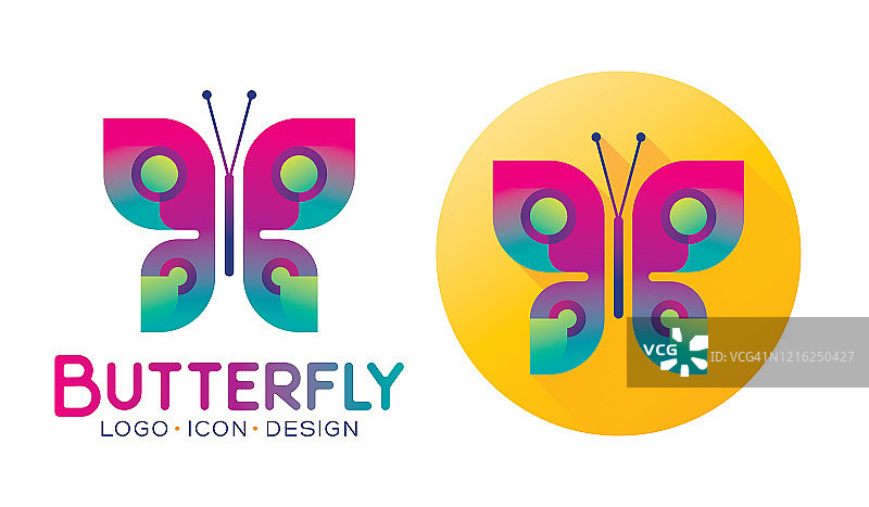 色彩缤纷的标志，春天花园蝴蝶图标徽章设计图片素材