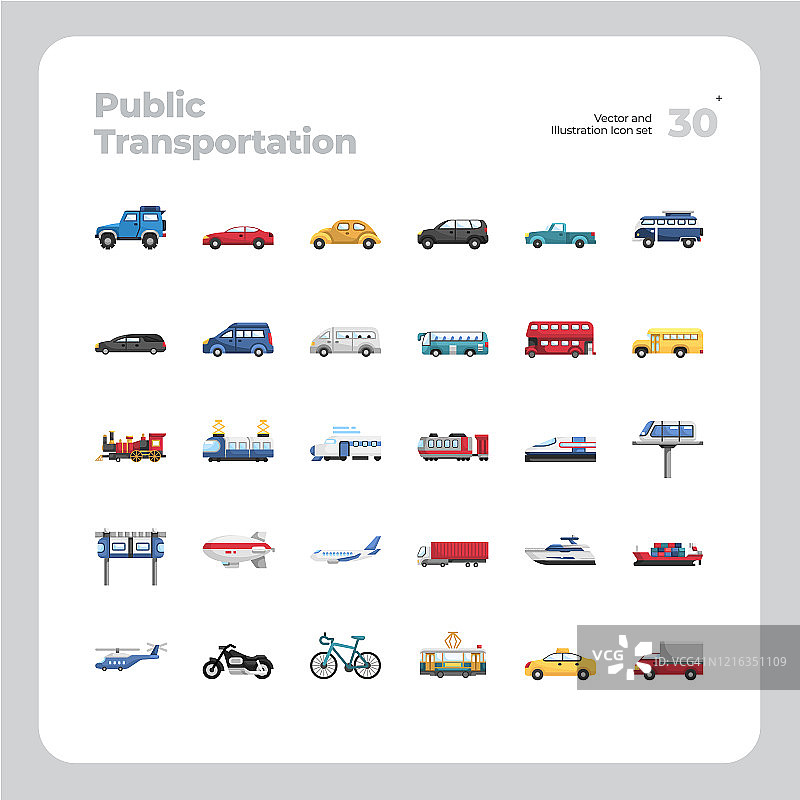 公共交通的矢量平面图标集图片素材