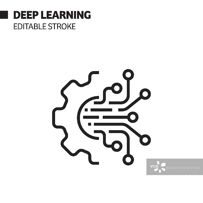 人工智能-深度学习相关的可编辑笔画图标。矢量图的符号图片素材