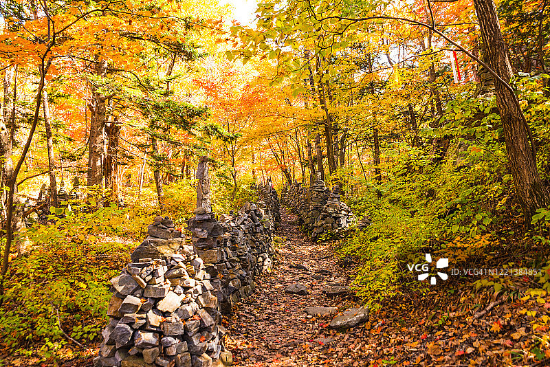 韩国江陵市诺川山莫亭塔路的秋天景观图片素材