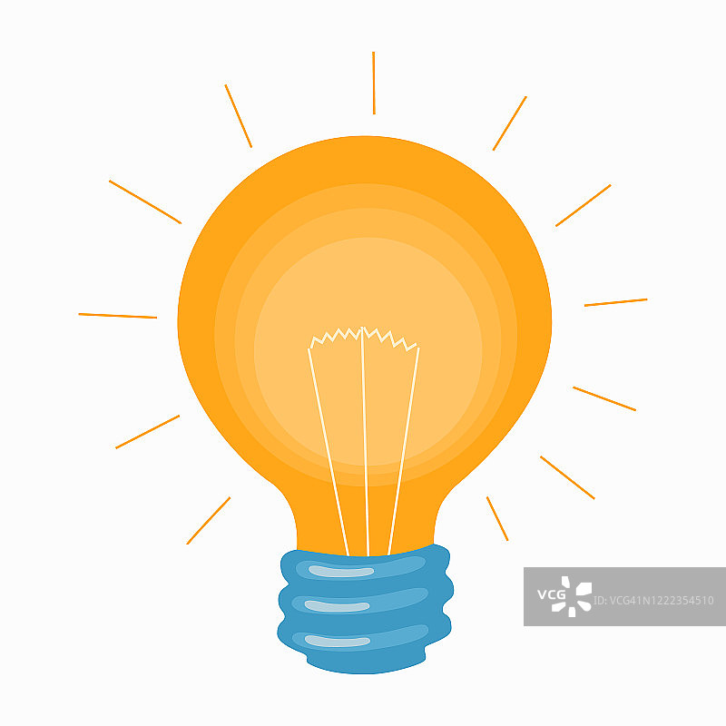 图标或标志用黄色暖光发光的灯泡。观念和洞察力的概念或能量的爆发。图片素材