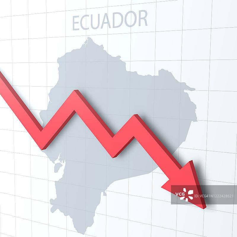 下落红色箭头与厄瓜多尔地图的背景图片素材