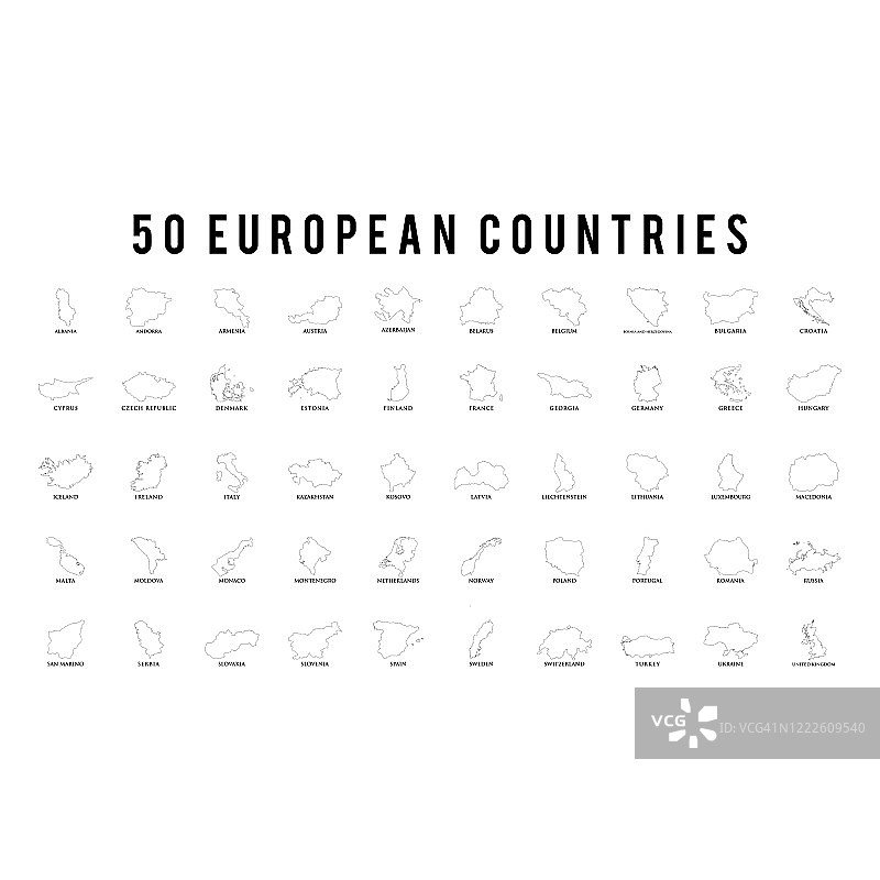 50个欧洲国家设置图标平面矢量模板设计流行图片素材