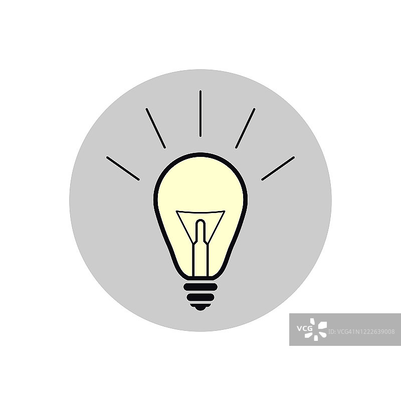 灯泡创意图标，知识创新，灯的标志，思考光解决方案，细线图标为网页和手机。矢量插图eps10图片素材