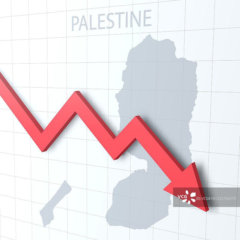 下落的红色箭头以巴勒斯坦领土地图为背景图片素材