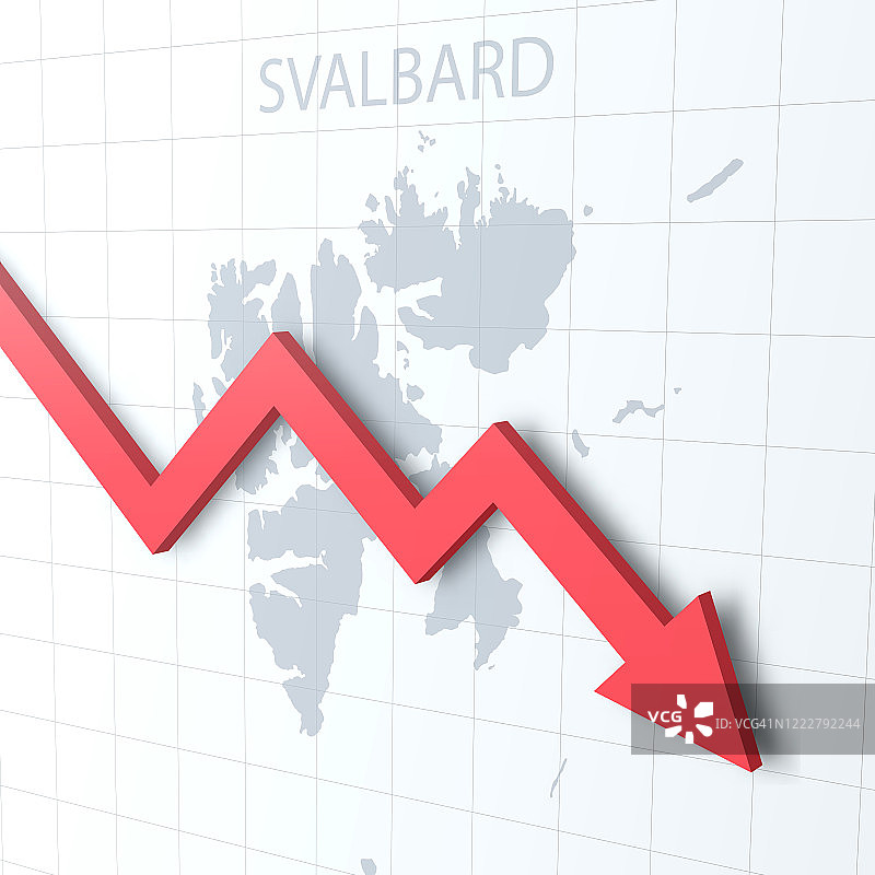 下落的红色箭头与斯瓦尔巴特群岛地图的背景图片素材