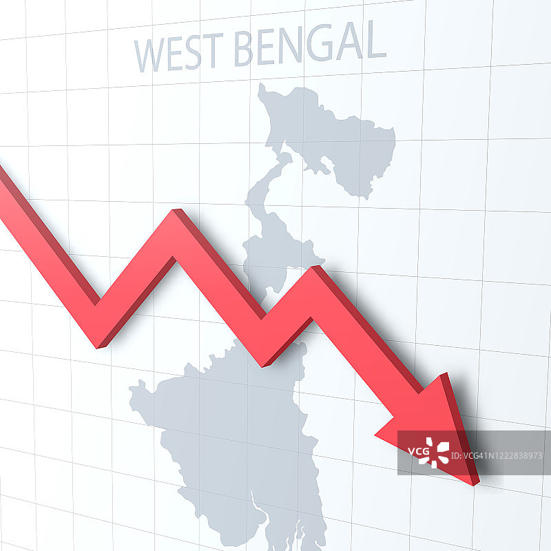 下落的红色箭头与西孟加拉邦地图的背景图片素材
