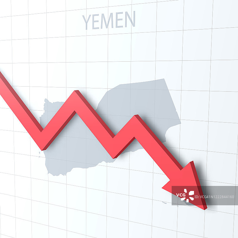 下落的红色箭头与也门地图的背景图片素材