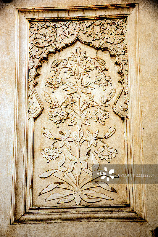 在Bibi Ka Maqbara雕刻和装饰。奥兰加巴德,印度马哈拉施特拉邦。图片素材