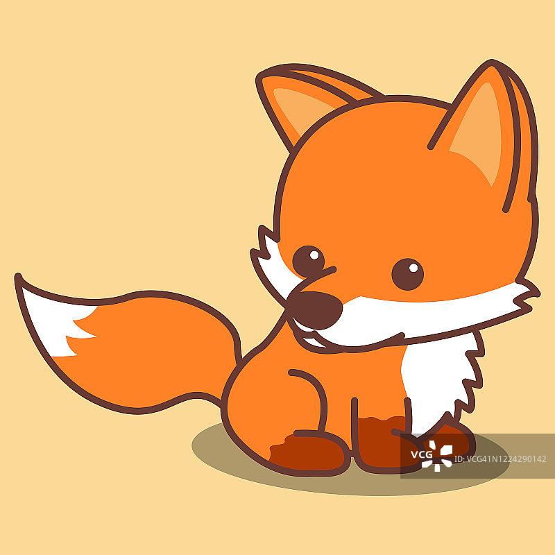 可爱的小狐狸坐卡通图标，矢量插图图片素材