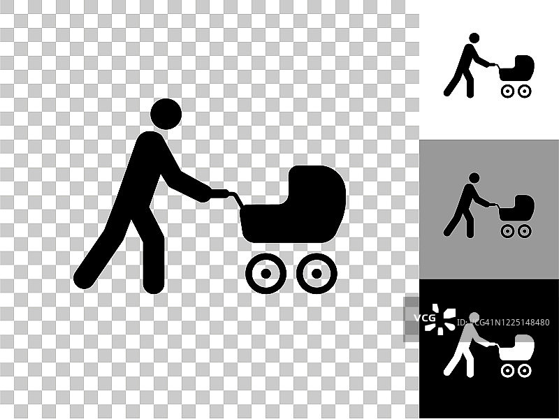男人推一个婴儿车图标在棋盘透明的背景图片素材