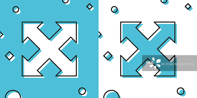 黑色箭头在四个方向图标孤立在蓝色和白色背景。随机动态形状。矢量图图片素材