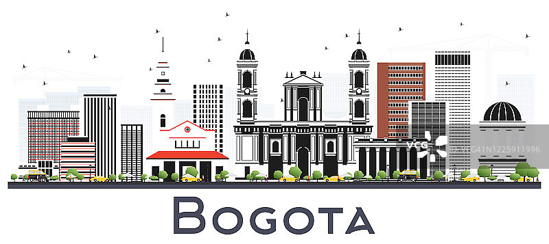 哥伦比亚波哥大城市天际线与灰色的建筑物孤立在白色。图片素材