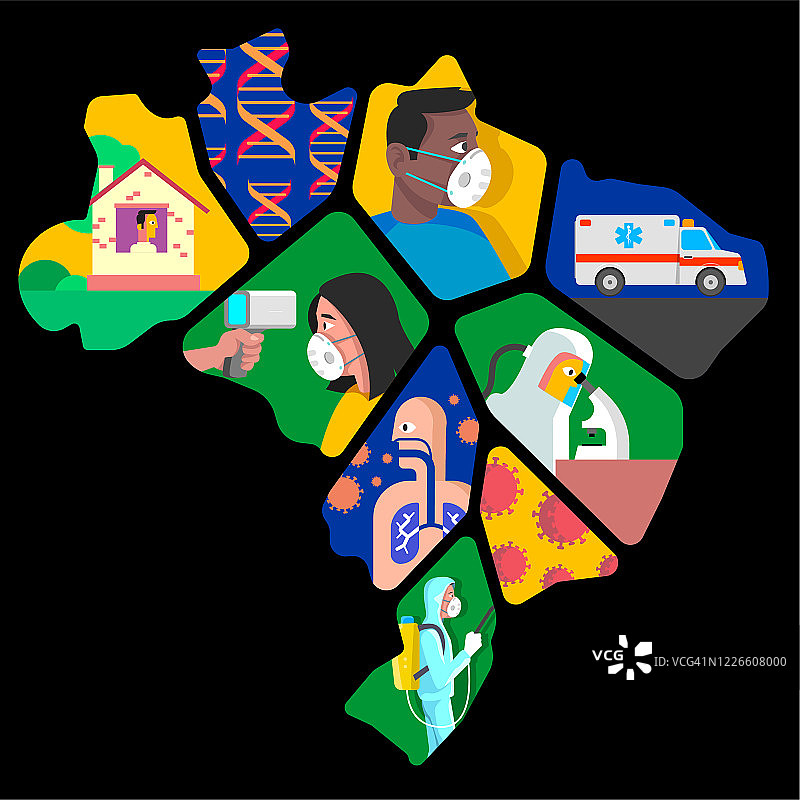 巴西地图上的Corona病毒设计图片素材
