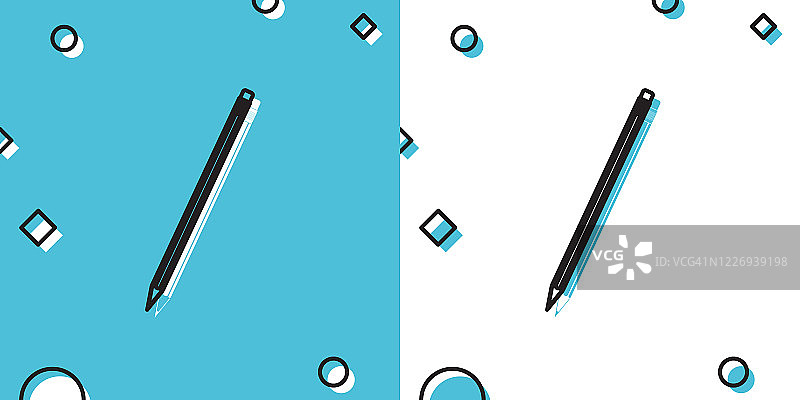 黑色铅笔与橡皮图标隔离在蓝色和白色的背景。教育的迹象。绘画和教育工具。学校办公室的象征。随机动态形状。矢量图图片素材
