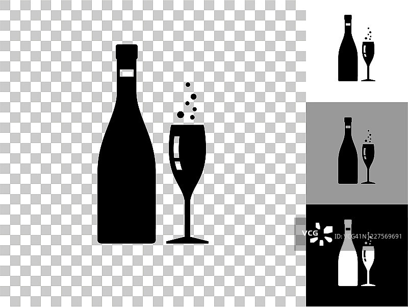 香槟瓶和玻璃图标上的棋盘透明背景图片素材