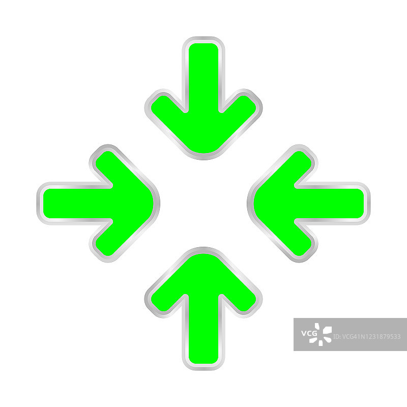 绿色扩展箭头图标隔离在白色，箭头指向放大，扩展箭头图标调整大小，拖动箭头为所有方向的应用程序，箭头指针鼠标符号的光标，扩展图标界面图片素材