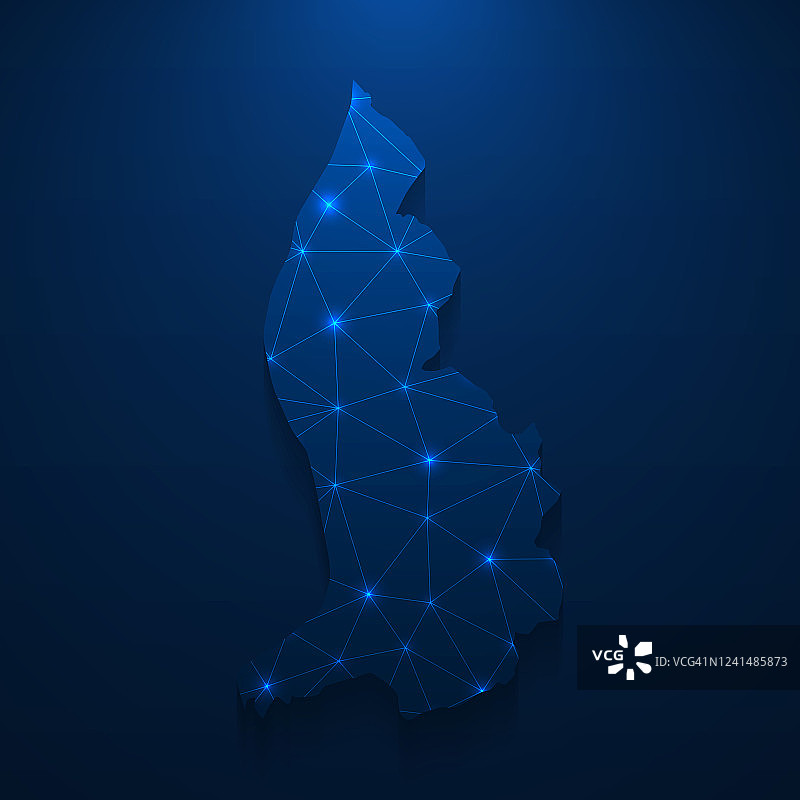 列支敦士登地图网络-明亮的网格在深蓝色的背景图片素材
