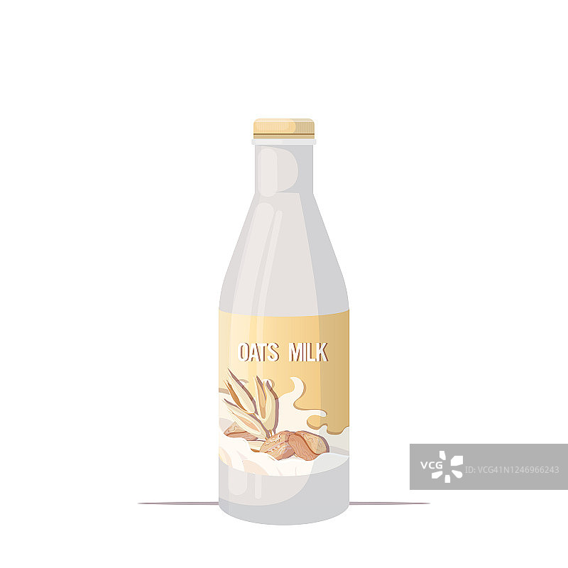 素食燕麦植物为基础的牛奶，玻璃瓶，有机牛奶，无天然生素食牛奶，健康的奶牛饮料，替代孤立图片素材