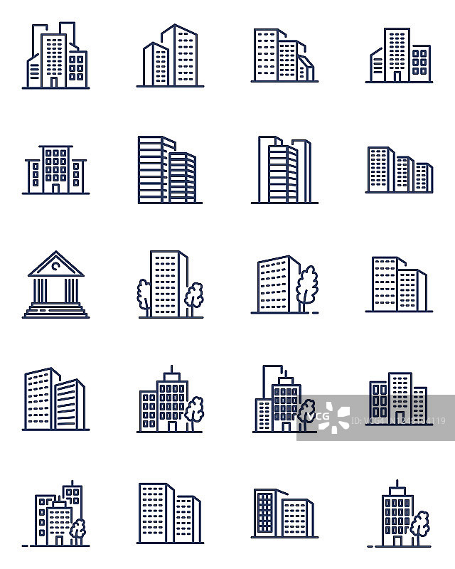 城市建筑细线图标设置图片素材