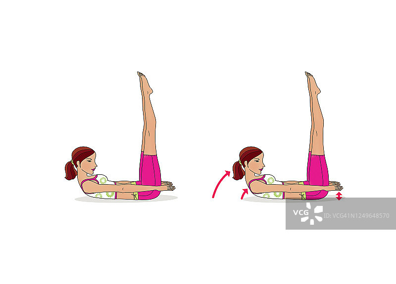 女孩在家训练。伸展腿部和脊椎的肌肉。运动和体操。孤立在白色背景上图片素材