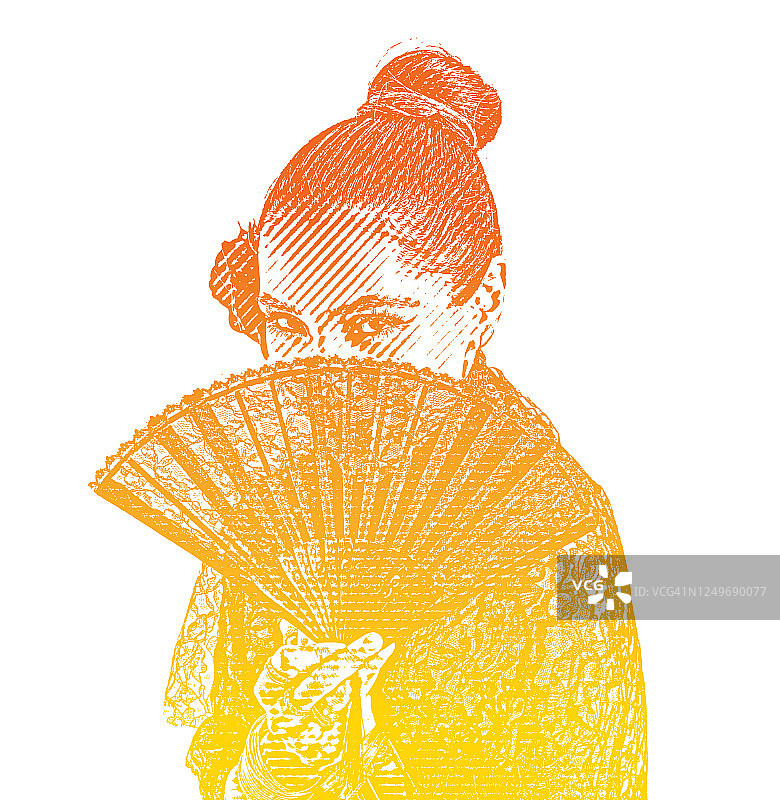 手持扇子的传统西班牙妇女。图片素材