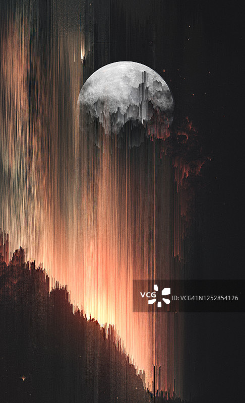 月亮升起的艺术海报。像素排序技术图片素材