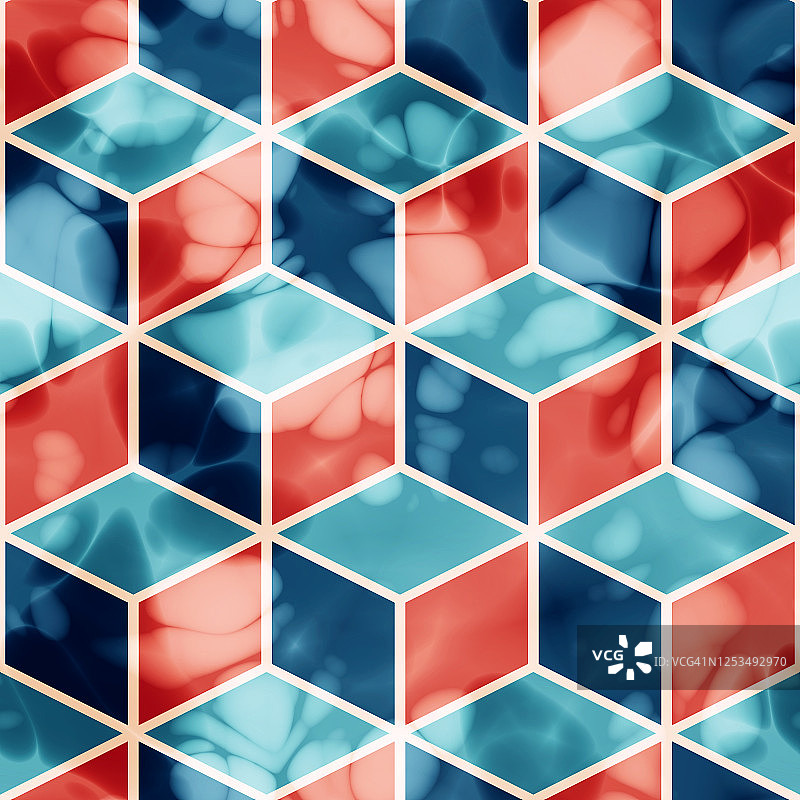 六边形抽象蓝橙色无缝图案几何形状背景图片素材