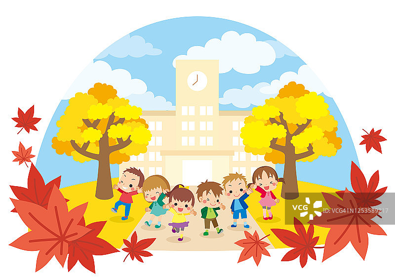 小学生在秋天图片素材