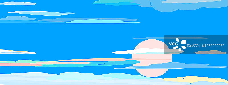 蓝天，云彩和日出抽象背景墙纸纹理风景全景模式向量和插图图片素材