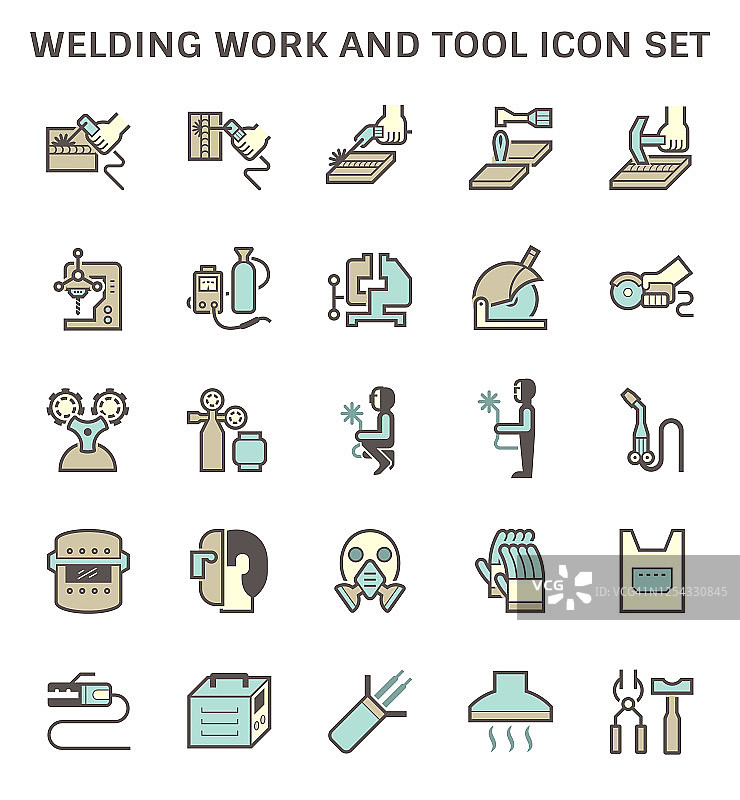 焊接工作及工具如焊枪、气割工具等矢量图标集设计。图片素材
