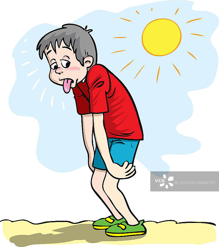 一个男孩在夏天出汗的插图图片素材