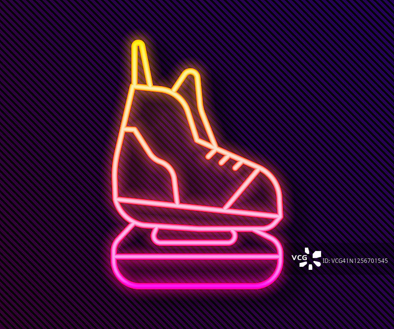 发光的霓虹灯线溜冰图标孤立在黑色背景。冰鞋图标。带刀片的运动靴。矢量图图片素材