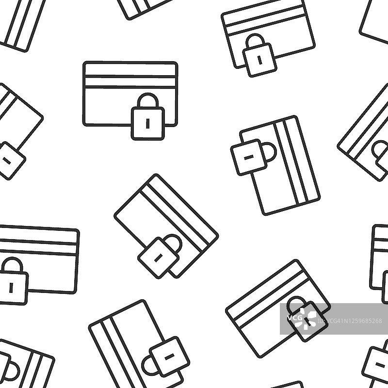 信用卡保护图标在平面风格。安全购物矢量插图在白色孤立的背景。商业挂锁无缝图案的经营理念。图片素材