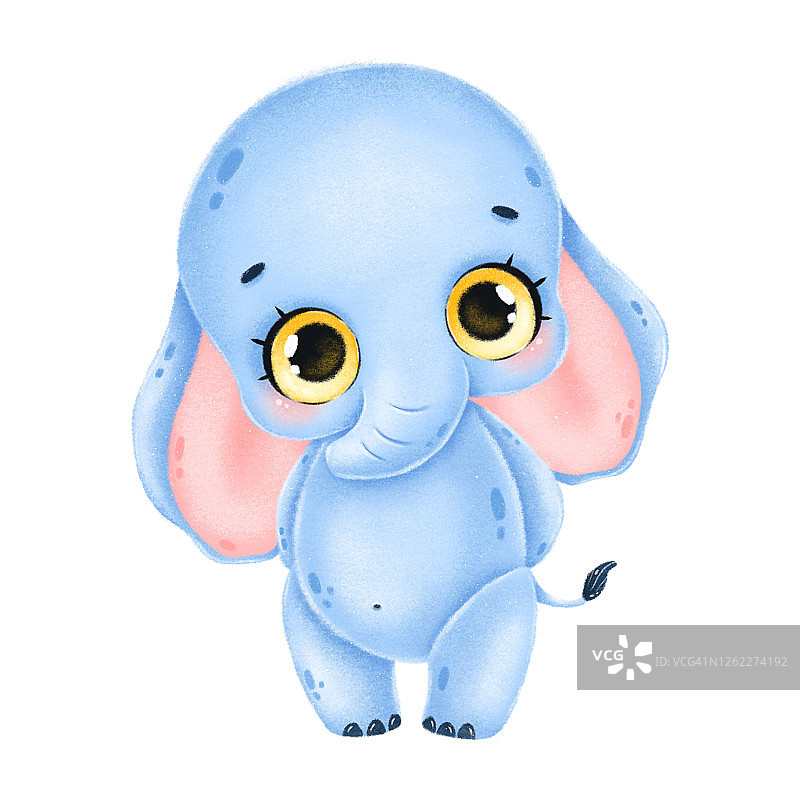插图的一个可爱的卡通蓝色大象与大眼睛图片素材