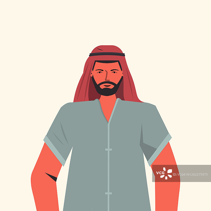 阿拉伯男子在传统服装的阿拉伯男性卡通人物肖像图片素材