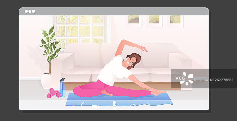 女子做瑜伽健身练习在线培训健康生活方式的概念网页浏览器窗口图片素材