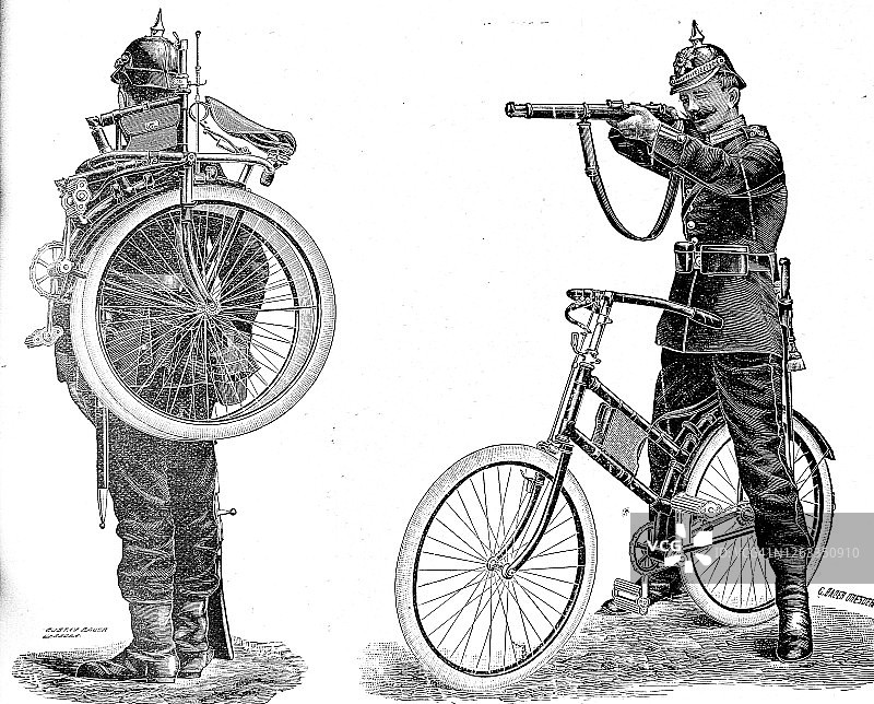 军用折叠自行车，后视图和侧视图图片素材