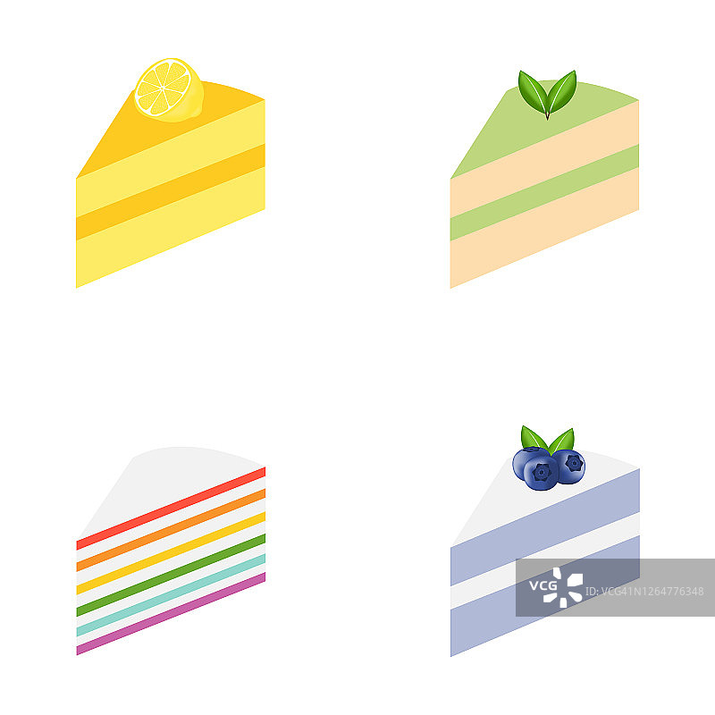 彩色甜蛋糕片片设置矢量插图。图片素材